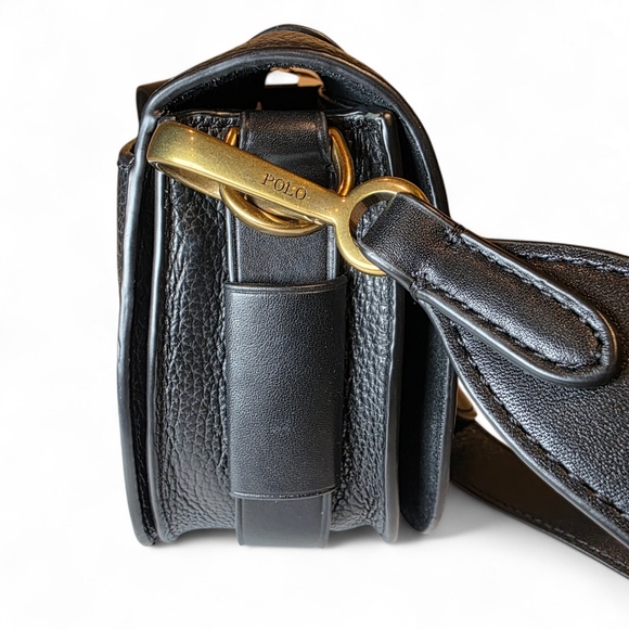 Polo Ralph Lauren Crossbody Shoulder Bag Black Pebbled Leather - Picture 3 of 9